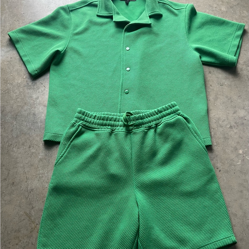 Green Textured Short Sleeve Set
